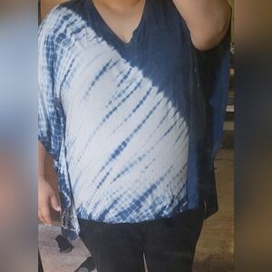 Lane Bryant Blue and White Tie-Dye Women's Top